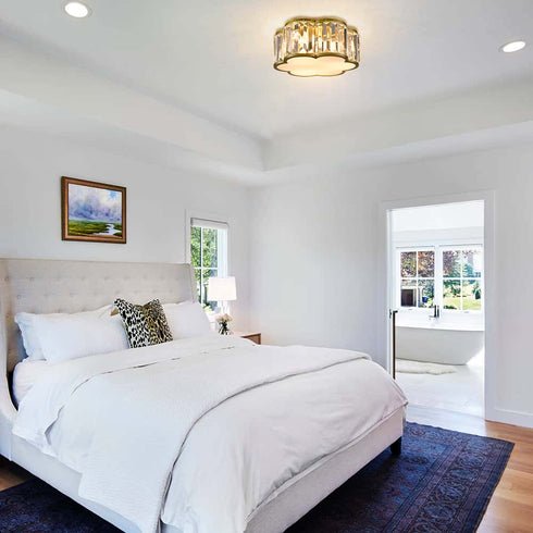 3-Light Gold Flush Mount Ceiling Light Crystal Ceiling Light Fixture